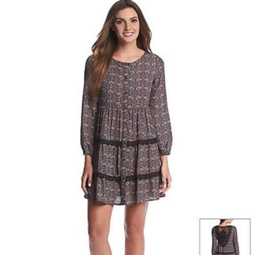 Taylor & Sage NWT crochet back tiered front long sleeve dress womans‎ size small